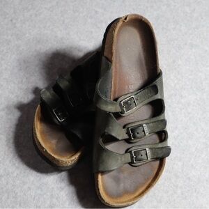 Birkenstock Florida Soft Footbed Regular Fit Black Sandals Size 38 olive gray